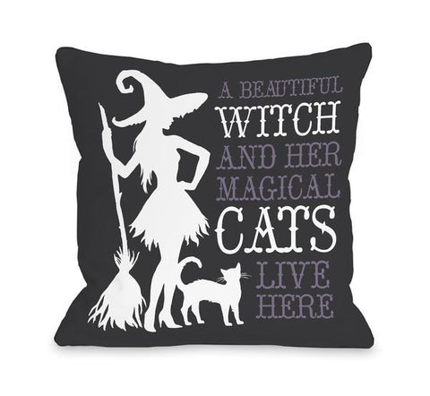 Beautiful Witch Gray Throw Pillow by OBC
