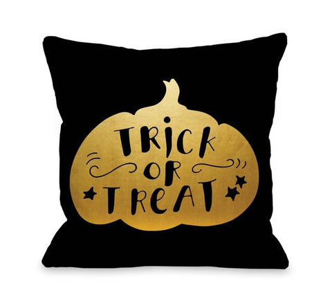 Trick Or Treat Gold Pumpkin Throw Pillow by OBC