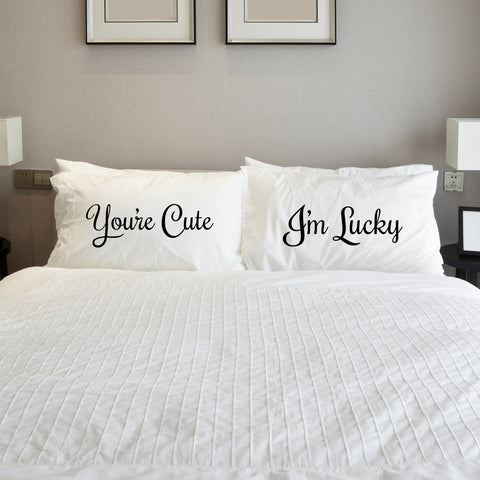 Youre Cute Im Lucky - Black Set of Two Pillow Case by OBC 20 X 30