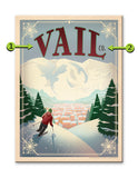 Vail, Art & Soul of America by Anderson Designs, downhill skiier Wood 17x23