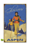 Glorious Skiing Pair Wood 28x48