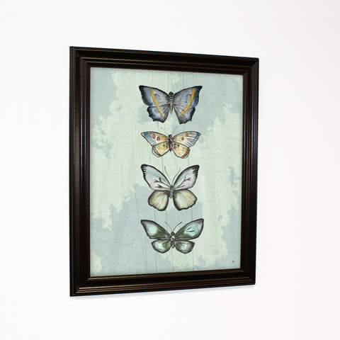 World Of Butterflies - Blue Walnut Traditional Framed Canvas by Jennifer Rizzo Design 11 X 14