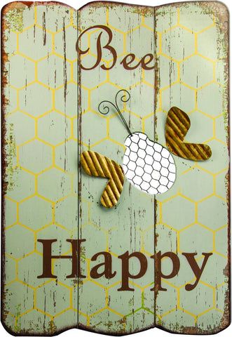MWW Bee Happy Wood Sign Set of 2