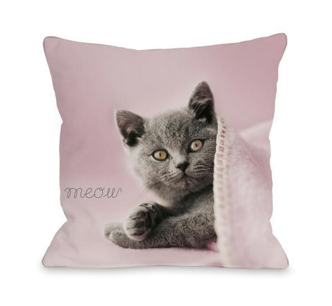 Meow Blanket Cat Throw Pillow by Rachael Hale