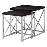 ArtFuzz 40.5 inch Cappuccino Particle Board and Chrome Metal Two Pieces Nesting Table Set