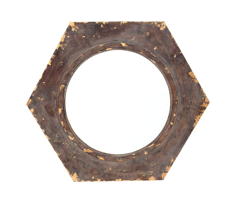 ArtFuzz 3.5 inch X 23.5 inch X 27 inch Bronze Vintage Round Cosmetic Mirror with Hexagon Frame