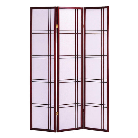 ArtFuzz 51 inch X 1 inch X 70 inch 3 Panel Traditional Cherry Brown Shoji and Wood Screen