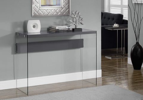 ArtFuzz 32 inch Glossy Grey Particle Board and Clear Tempered Glass Accent Table