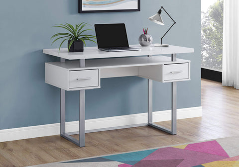 ArtFuzz 31 inch White Particle Board and Silver Metal Computer Desk with a Hollow Core