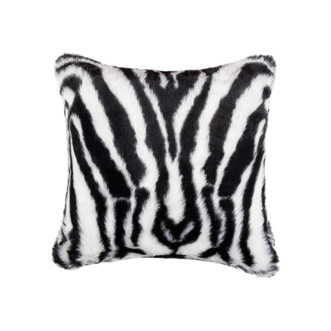ArtFuzz 18 inch X 18 inch Denton Zebra Black and White Faux Fur Pillow