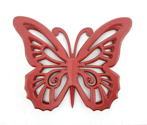 ArtFuzz 4.25 inch X 18.5 inch X 23.25 inch Red Rustic Butterfly Wooden Wall Decor