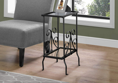 ArtFuzz 30 inch Black Metal and Clear Tempered Glass Accent Table