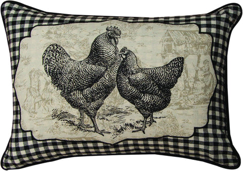 MWW Hen & Rooster Check Pillow 18 X 13