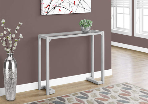 ArtFuzz Accent Table - 42 inch L/Silver/Tempered Glass Hall Console