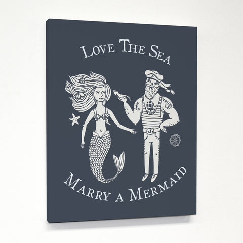 Marry A Mermaid Navy - Navy Canvas by OBC 11 X 14