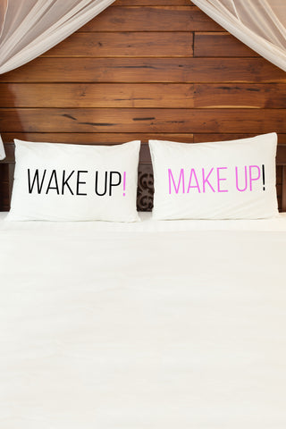 Wakeup Makeup - Pink Black Set of Two Pillow Case by OBC 20 X 30