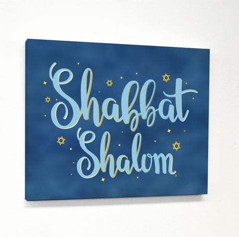 Shabbat Shalom - Blue Canvas by OBC 11 X 14