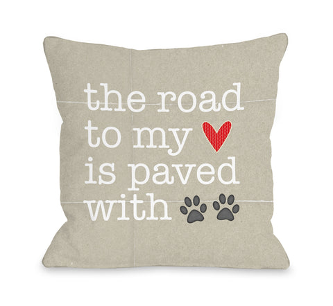 Paved With Pawprints - Tan Throw Pillow by  18 X 18