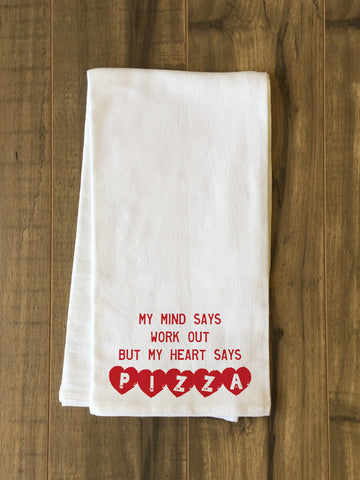 Heart Says Pizza - Red Tea Towel by OBC 30 X 30