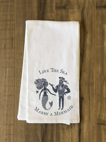 Marry a Mermaid - Navy Tea Towel by OBC 30 X 30