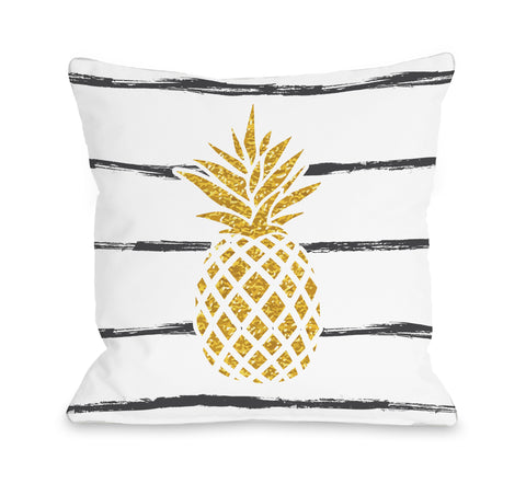 Single Pineapple Stripe - White Black Throw Pillow by OBC 18 X 18