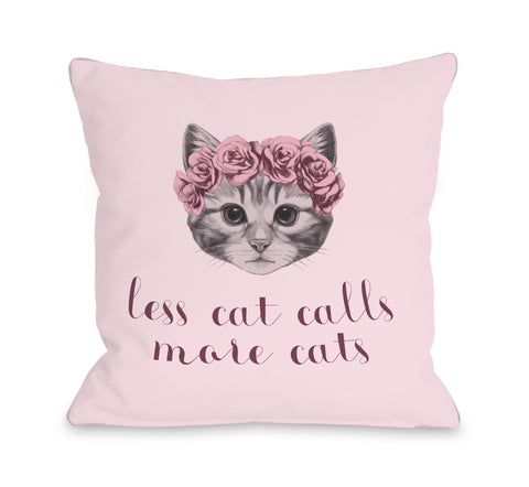 Less Catcalls, More Cats - Pink Multi Throw Pillow by OBC 18 X 18