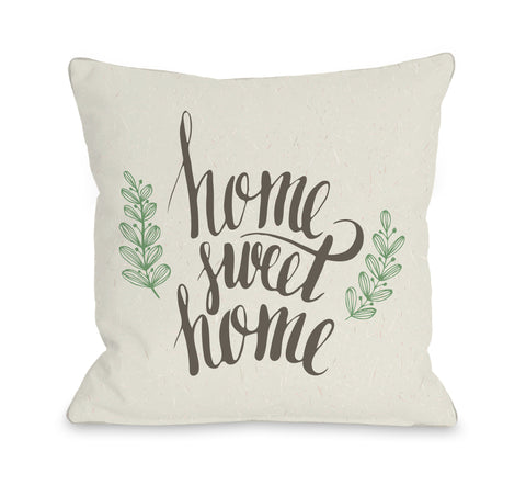 Home Sweet Home Leaves - Tan Throw Pillow by OBC 18 X 18