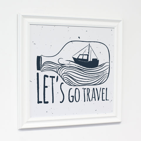 Lets Go Travel - Gray 12x12 White Traditional Framed Canvas by OBC 12 X 12