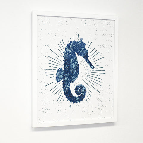 Seahorse Bursts - White - White Canvas Image Box by OBC 11 X 14