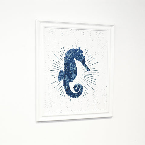 Seahorse Bursts - White White Traditional Framed Canvas by OBC 11 X 14