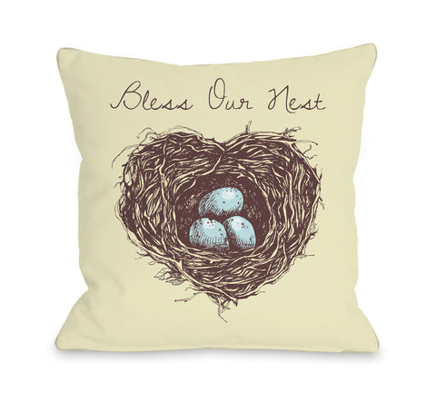 Bless Our Nest - Yellow Throw Pillow by OBC 18 X 18