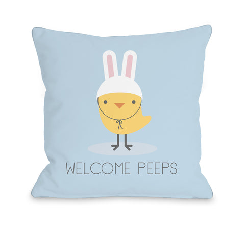 Welcome Peeps - Blue Throw Pillow by OBC 18 X 18