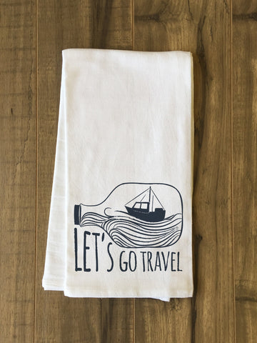 Lets Go Travel - Navy Tea Towel by OBC 30 X 30