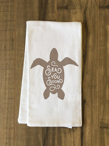 Sea You Soon - Brown Tea Towel by OBC 30 X 30