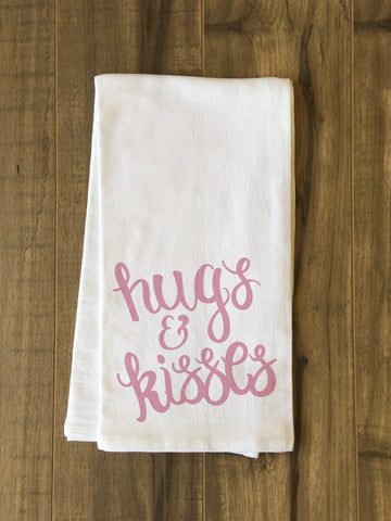 Hugs And Kisses - Pink Tea Towel by OBC 30 X 30