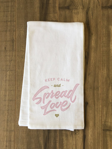 Keep Calm Spread Love - Pink Tea Towel by OBC 30 X 30