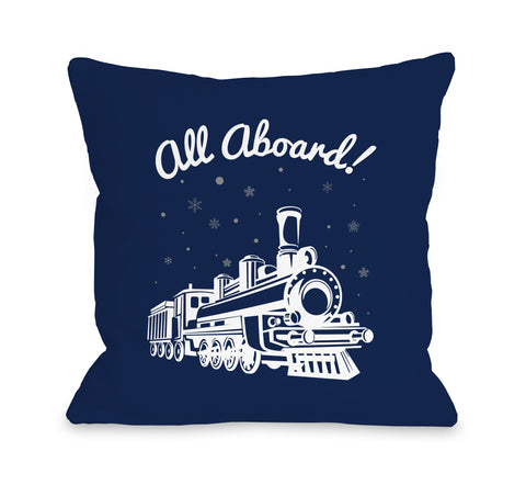 All Aboard Train - Navy Throw Pillow by OBC 18 X 18