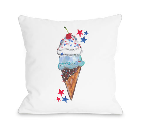 Americana Ice Cream Cone - White Throw Pillow by Timree 18 X 18