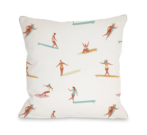 Surf Babes - Tan Throw Pillow by OBC 18 X 18