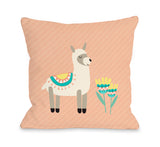 Alpaca - Orange Throw Pillow by OBC 18 X 18