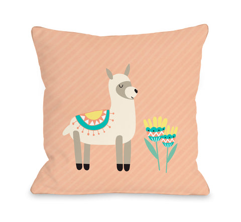 Alpaca - Orange Throw Pillow by OBC 16 X 16