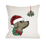 Mistletoe Christmas Dog - Tan Throw Pillow by OBC 18 X 18