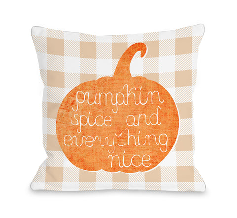 Pumpkin Spice Everything Nice Plaid - Orange Throw Pillow by OBC 16 X 16
