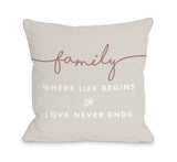 Family Where Life Begins - Tan Throw Pillow by OBC 18 X 18