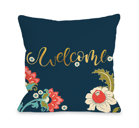 Welcome - Navy Throw Pillow by OBC 18 X 18