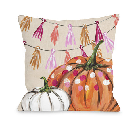 Pumpkin Tassles - Multi Throw Pillow by Timree 18 X 18