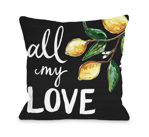 All My Love Lemons - Black Throw Pillow by Timree 18 X 18