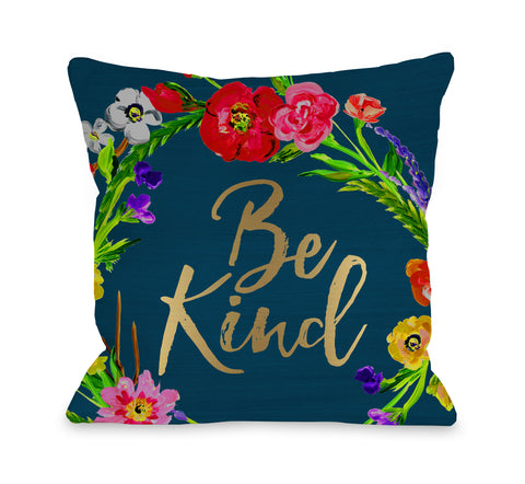 Be Kind Wreath - Navy Throw Pillow by Timree 18 X 18