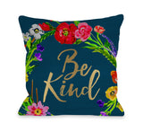 Be Kind Wreath - Navy Throw Pillow by Timree 16 X 16