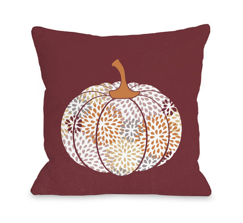 Floral Pumpkin - Burgundy Throw Pillow by OBC 18 X 18